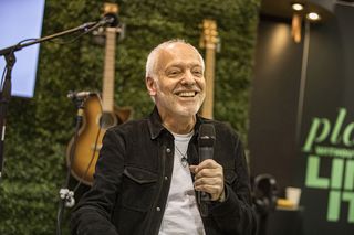 Peter Frampton speaks at the C.F. Martin & Co. booth during Global Media Day at The 2025 NAMM Show at Anaheim Convention Center on January 22, 2025 in Anaheim, California.