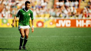 Genoa , Italy - 25 June 1990; Paul McGrath of Republic of Ireland during the FIFA World Cup 1990 Round of 16 match between Republic of Ireland and Romania at the Stadio Luigi Ferraris in Genoa, Italy. (Photo By Ray McManus/Sportsfile via Getty Images)