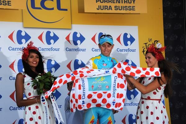 Fredrik Kessiakoff (Astana) gets the polka dot jersey