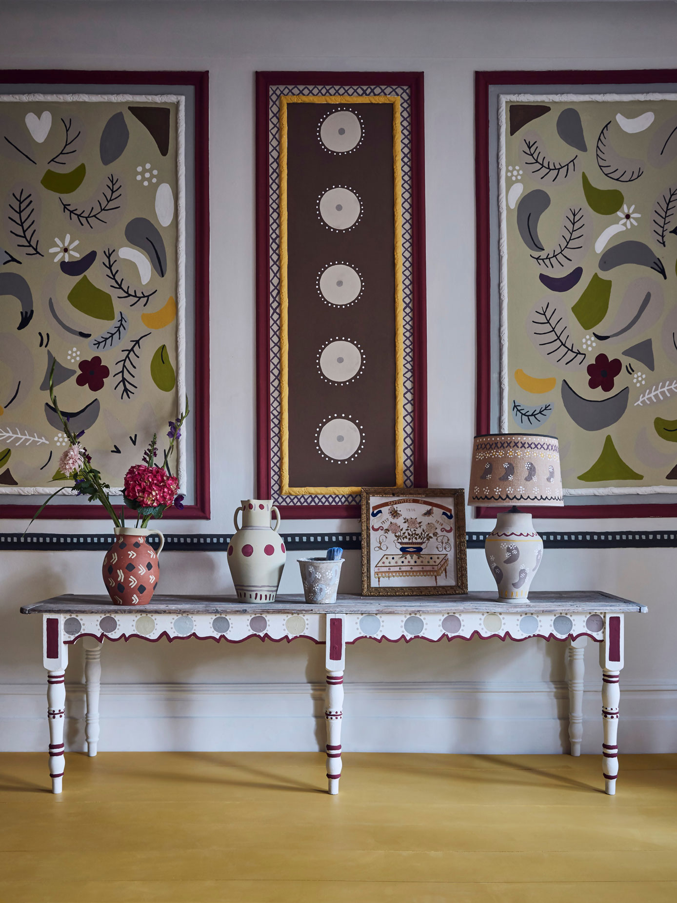 decorating a console table in an entryway