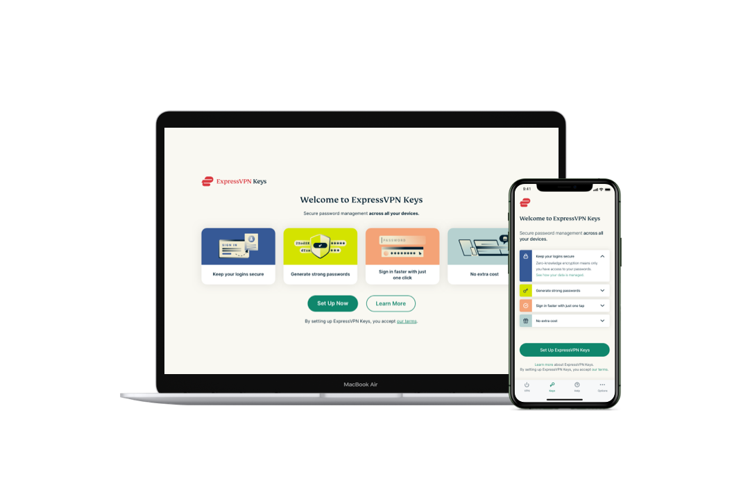 ExpressVPN Keys laptop and smartphone interfaces