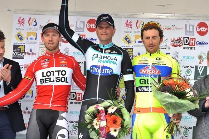 Alessandro Petacchi (Omega Pharma Quick Step) atop the GP Cerami podium