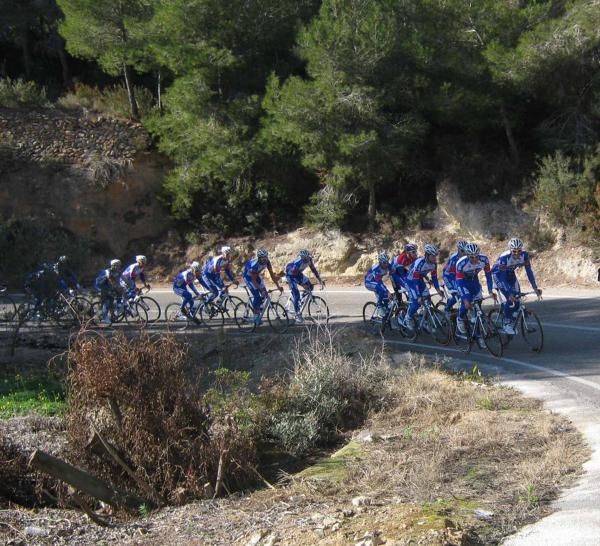 A winding climb got the Quick Step riders' legs going.
