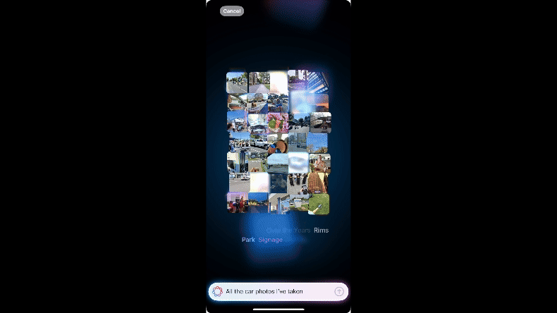 GIF animation of Apple Intelligence app creating memories using photos.