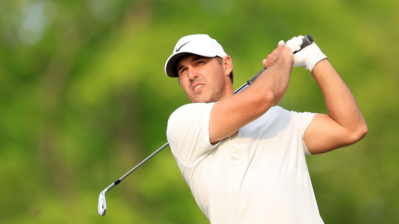 Brooks Koepka plays his tee shot on the 15th hole during the PGA Championship.