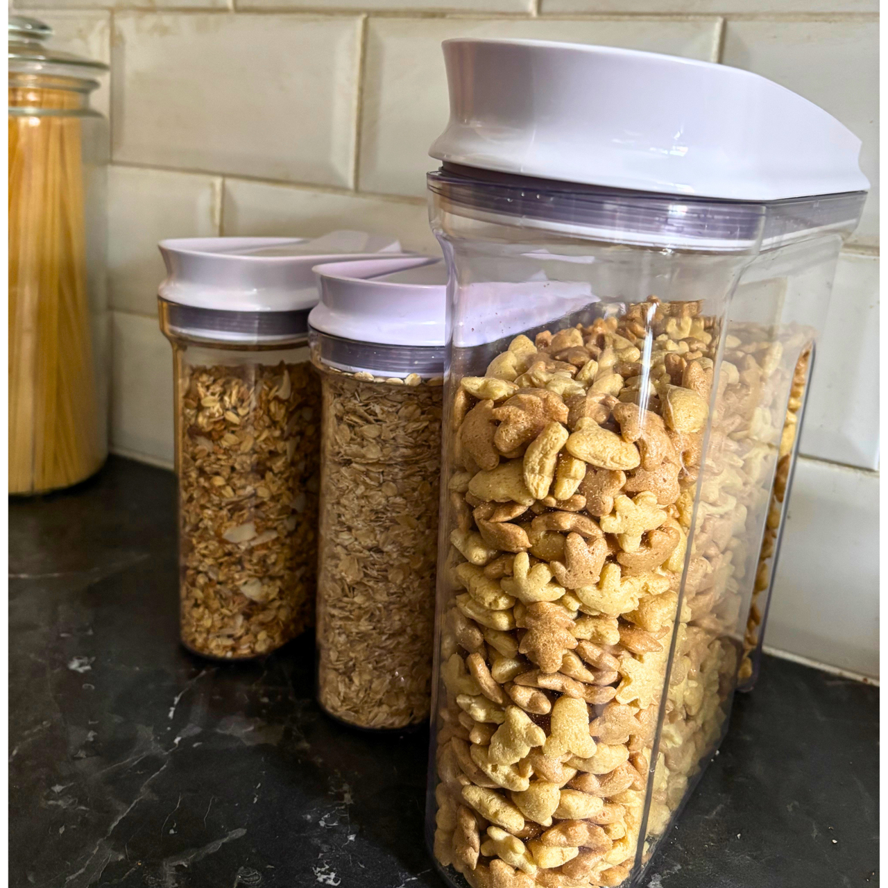 cereal containers on worktop