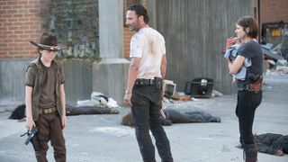 Chandler Riggs, Andrew Lincoln, and Lauren Cohan in "The Walking Dead" season 3