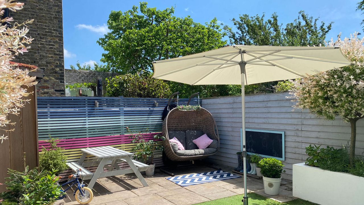 garden with rainbow fence