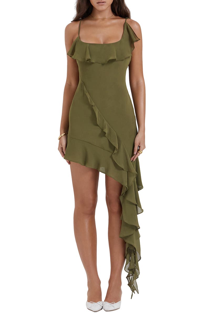 Ruffle Drape Asymmetric Minidress