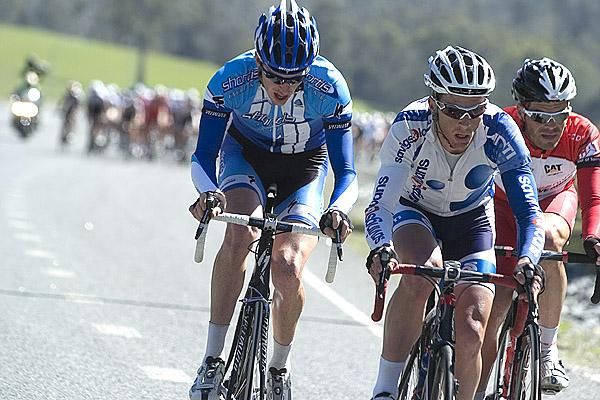 (l-r): Brendan Brooks (Shortis Cycle &amp; Tri Avanti Plus), David Pell (Savings and Loans), and Rhys Pollock (Drapac Porsche) sneak away from the peloton around the half-way mark of the stage.