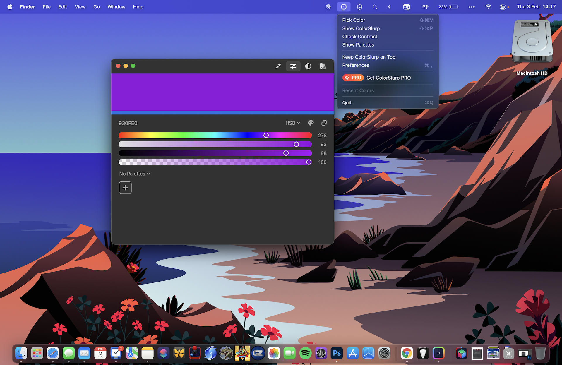 Color Slurp di macOS melalui bilah menu