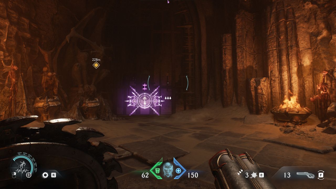 Doom: The Dark Ages The Forsaken Plains secrets and collectibles - A large gate tucked into a cliff face that needs a purple secret key to open.