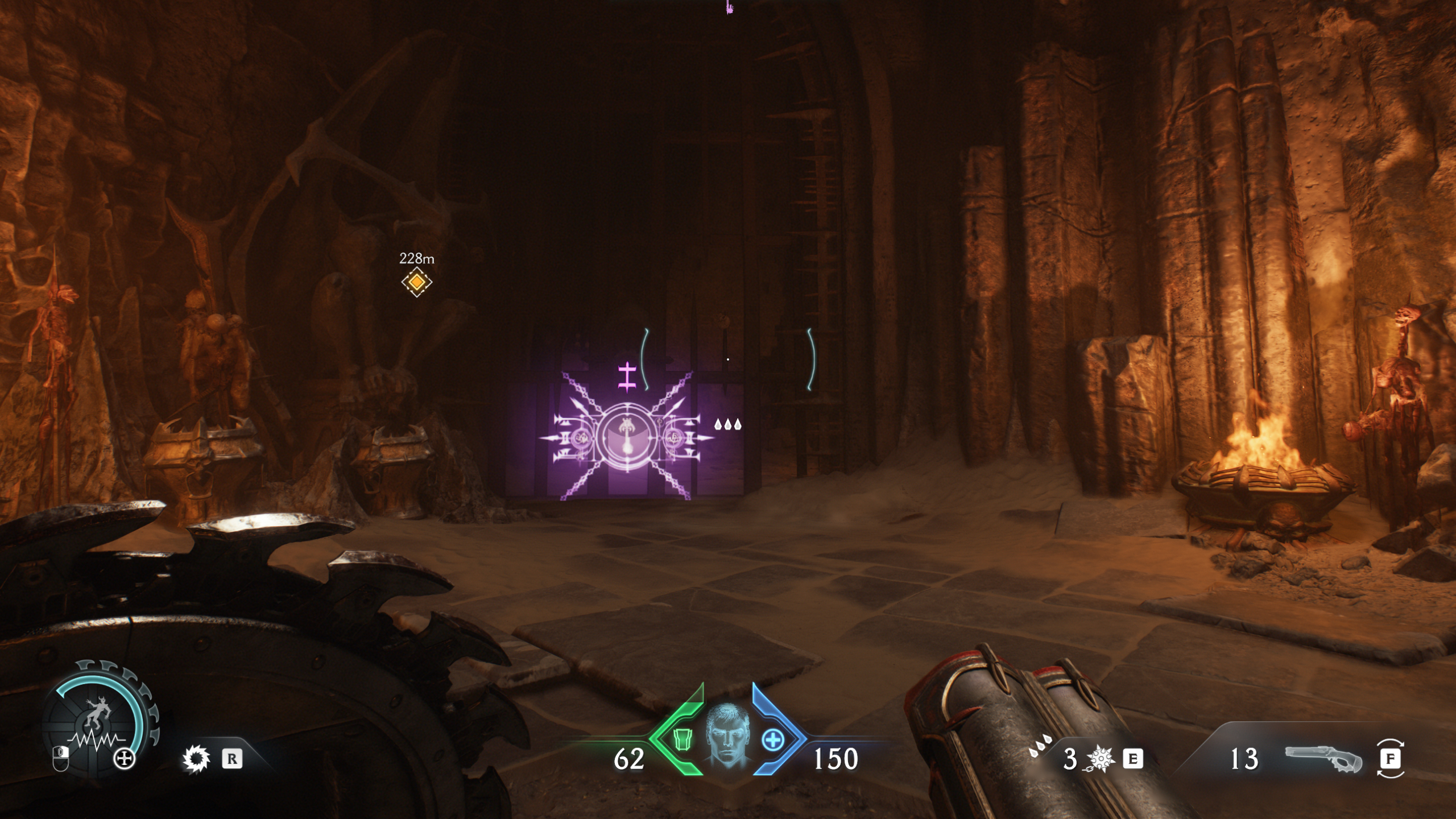 Doom: The Dark Ages The Forsaken Plains secrets and collectibles - A large gate tucked into a cliff face that needs a purple secret key to open.