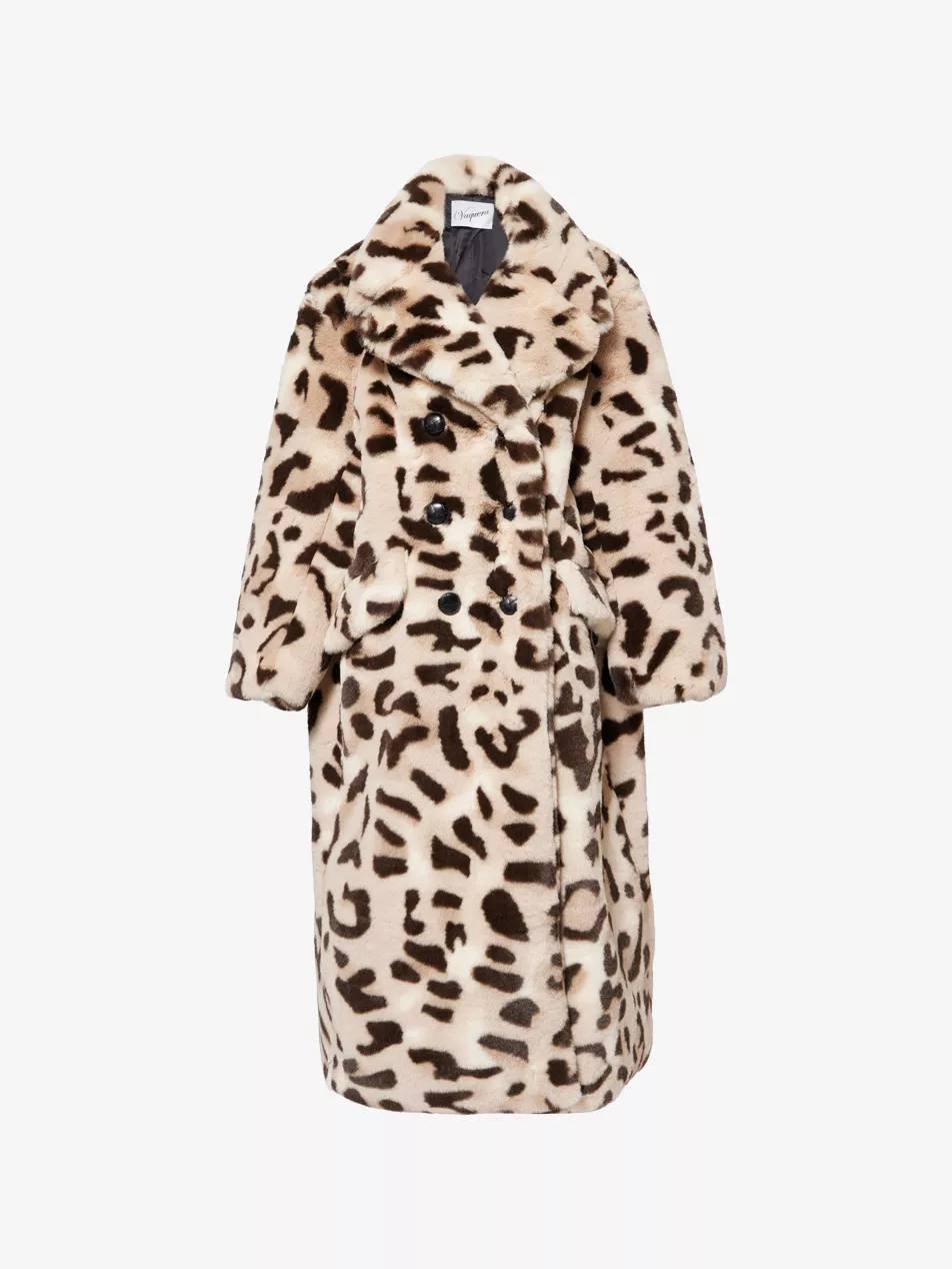 Leopard Double-Breasted Faux-Fur Coat
