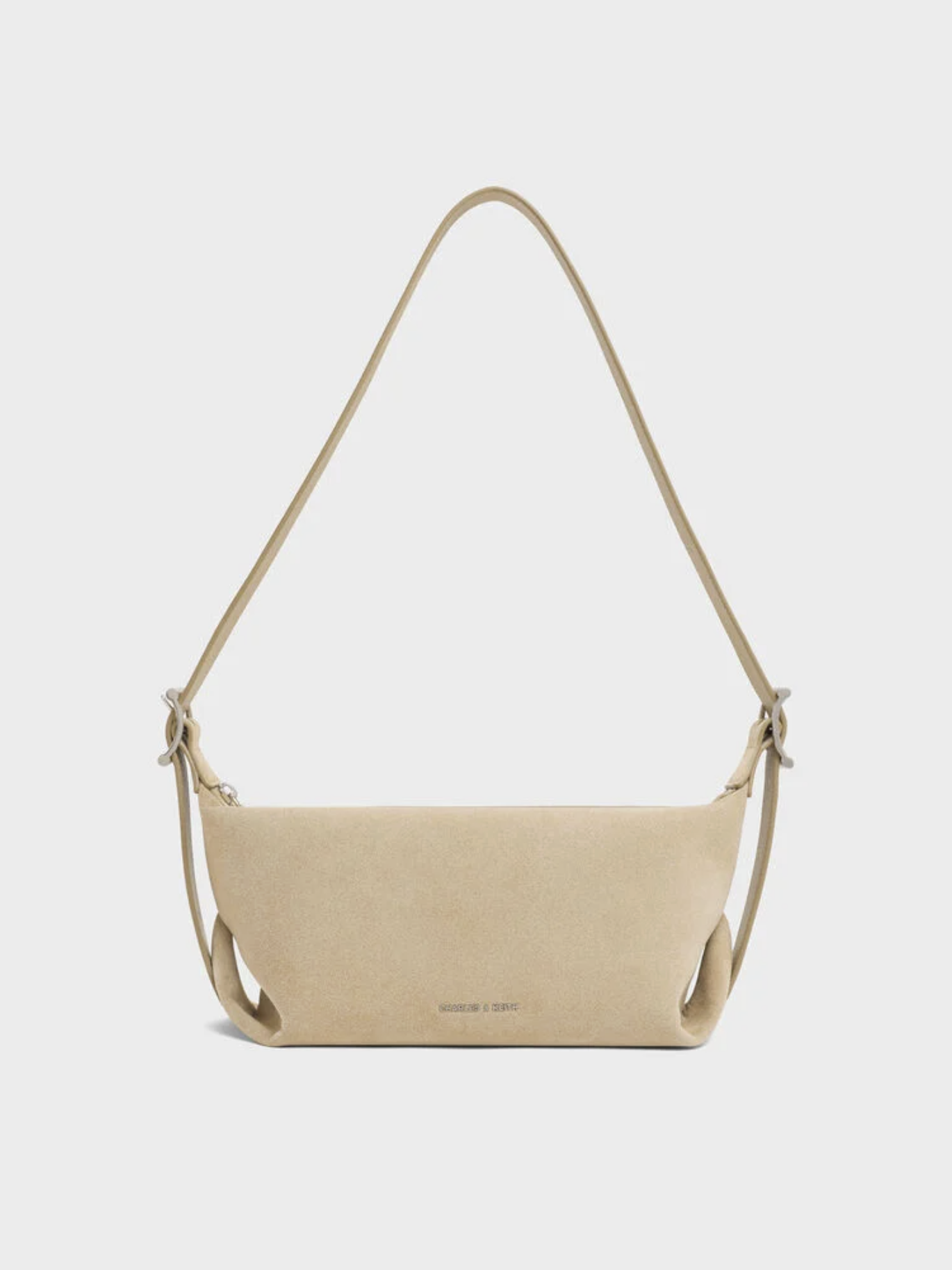 Charles &amp;amp; Keith, Larsen Recycled Suede Buckle-Strap Slouchy Shoulder Bag