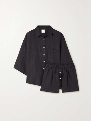 black linen shirt and shorts