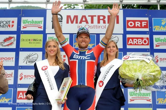 Tour of Austria stage 3 winner Thor Hushovd (BMC) on the podium