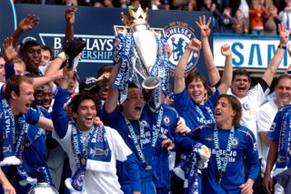 Chelsea captain John Terry lifts the Premier League trophy, April 2006