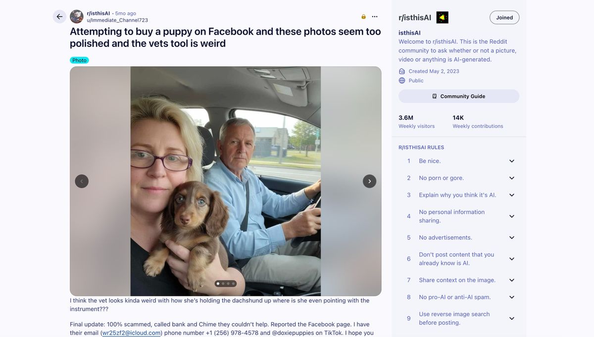 Suspected AI image on Reddit.