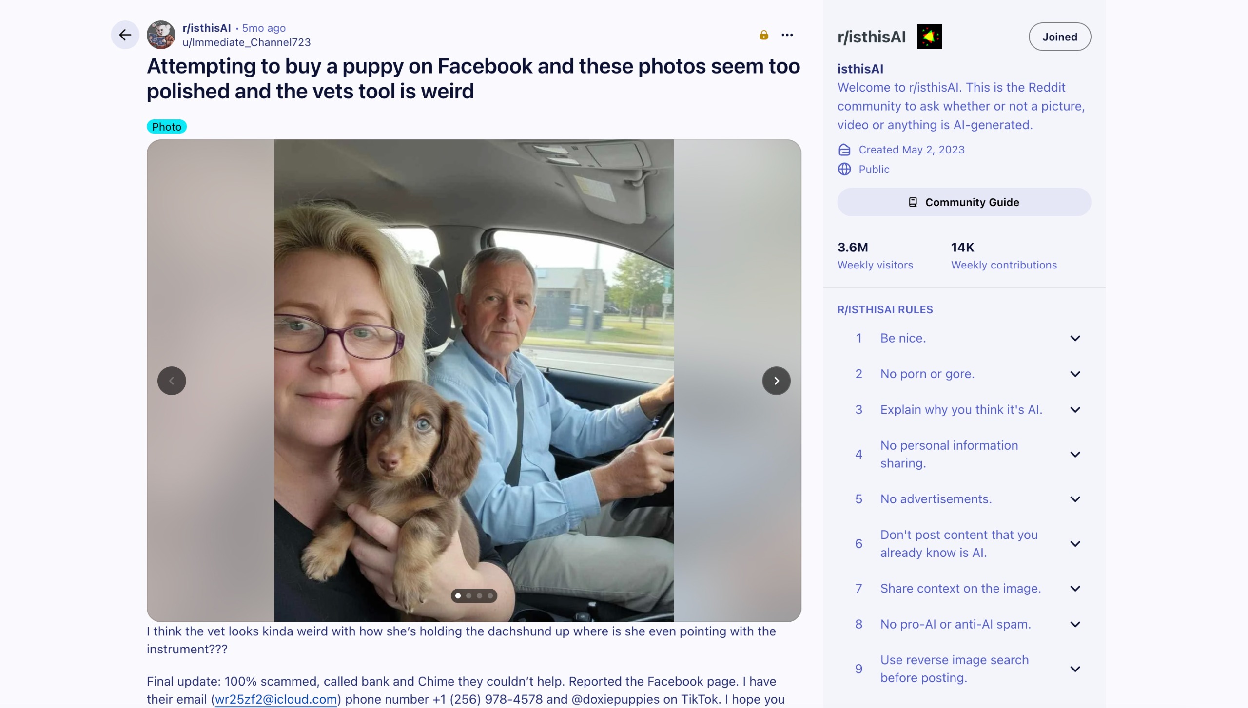 Suspected AI image on Reddit.