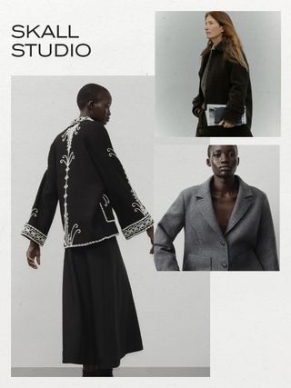 One of the best scandinavian clothing brands, Skall Studio is shown in a collage of images with models wearing winter clothing from the brand