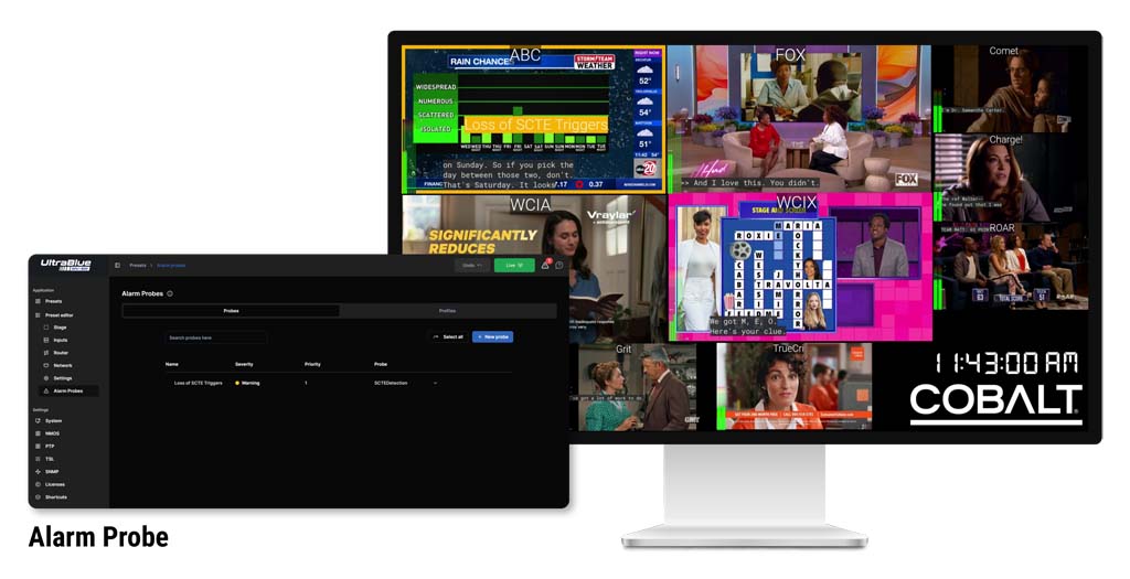 Cobalt Digital&amp;rsquo;s Cobalt UltraBlue MV-SW software-based multiviewer and monitoring system.