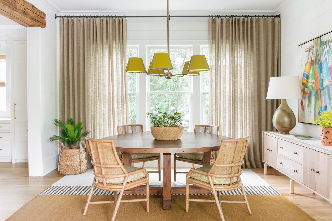 Colorful farmhouse style dining room by Cortney Bishop