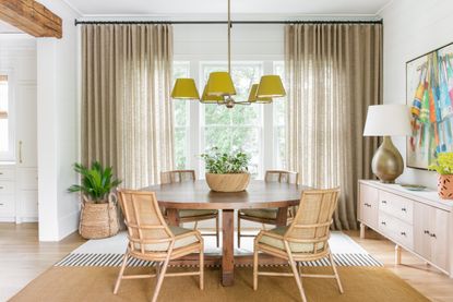 Colorful farmhouse style dining room by Cortney Bishop