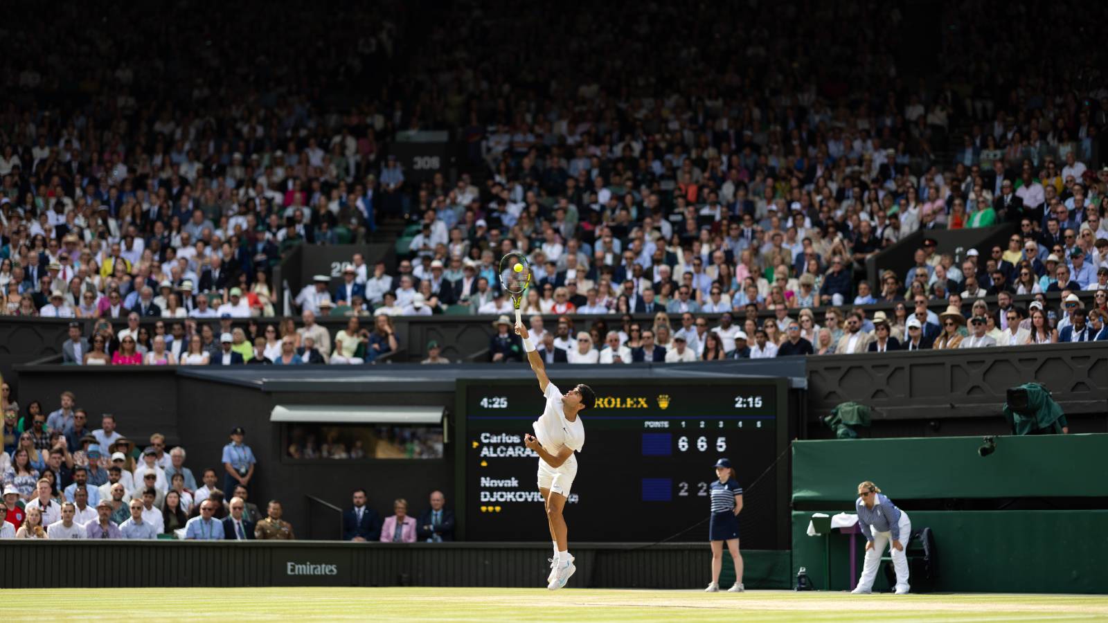 Carlos Alcaraz during the men's singles final of the 2024 Wimbledon championship, which he won.