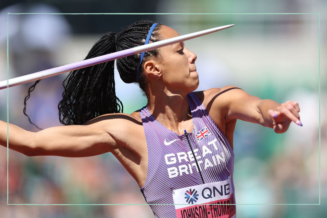 Commonwealth Games athlete Katarina Johnson-Thompson preparing to throw a javelin