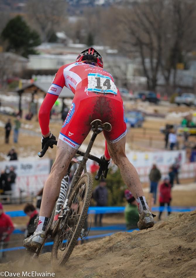 Robin Eckmann (California Giant Cycling) having trouble with an off-camber section of course