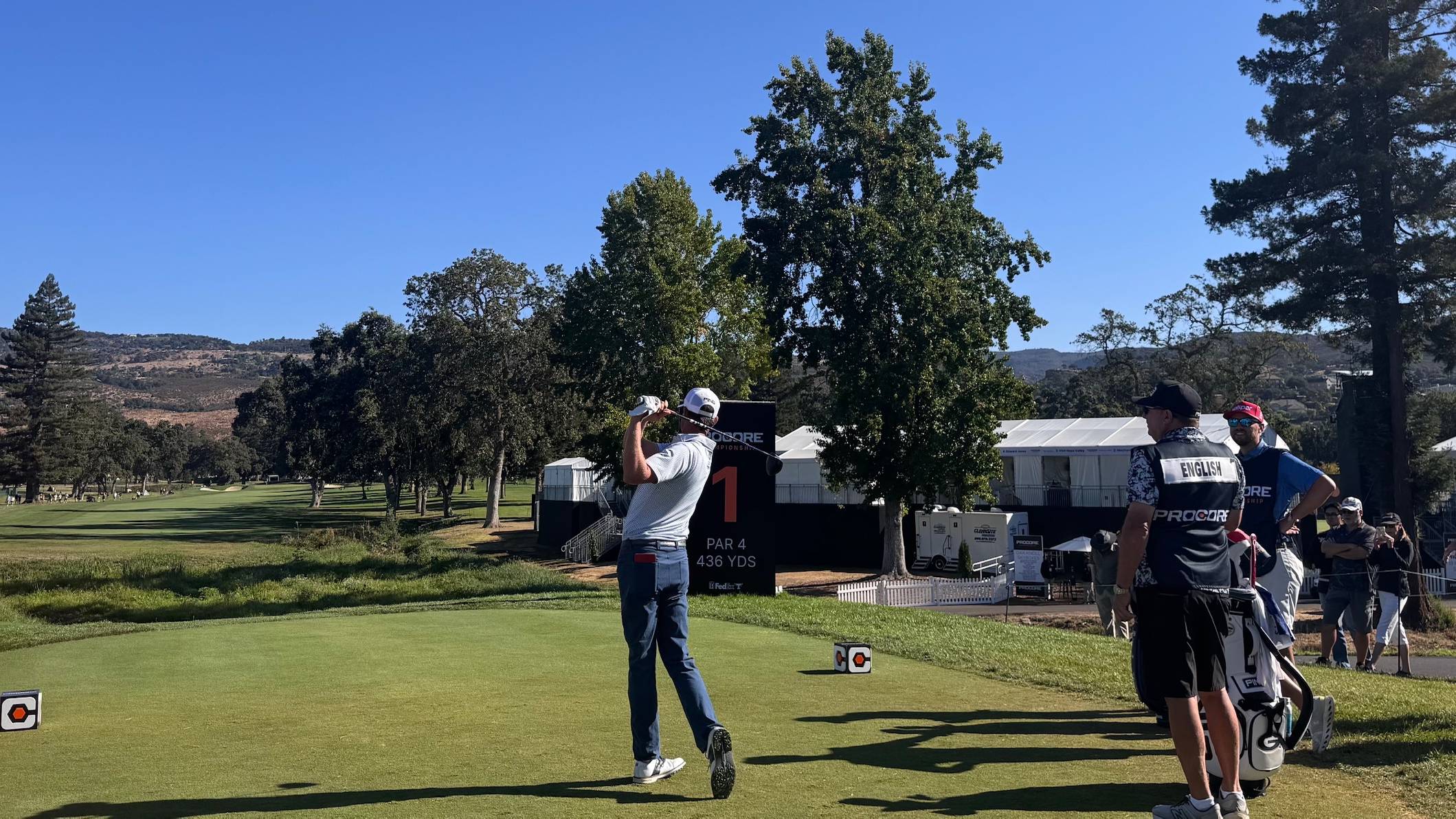 Harris English teeing off at Procore tournament