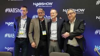 Harmonic announces the VOS360 SaaS solution combination with Microsoft Azure and Akamai’s content delivery network. Pictured from left, Akamai’s Jon Alexander, Microsoft’s Bob DeHaven and Harmonic’s Patrick Harshman and Thierry Fautier.