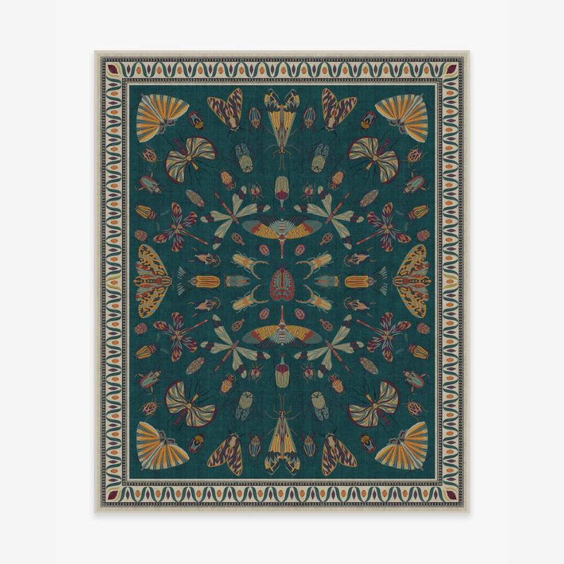 teal patterned rug