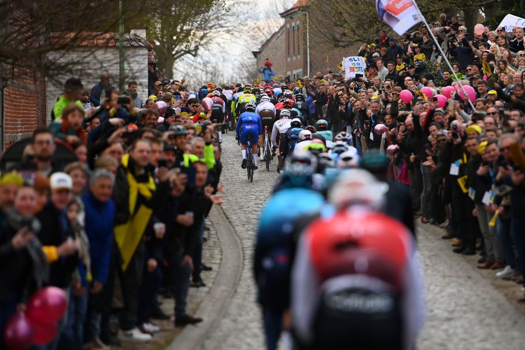 The crowds on a cobbled-sector at the Tour of Flanders