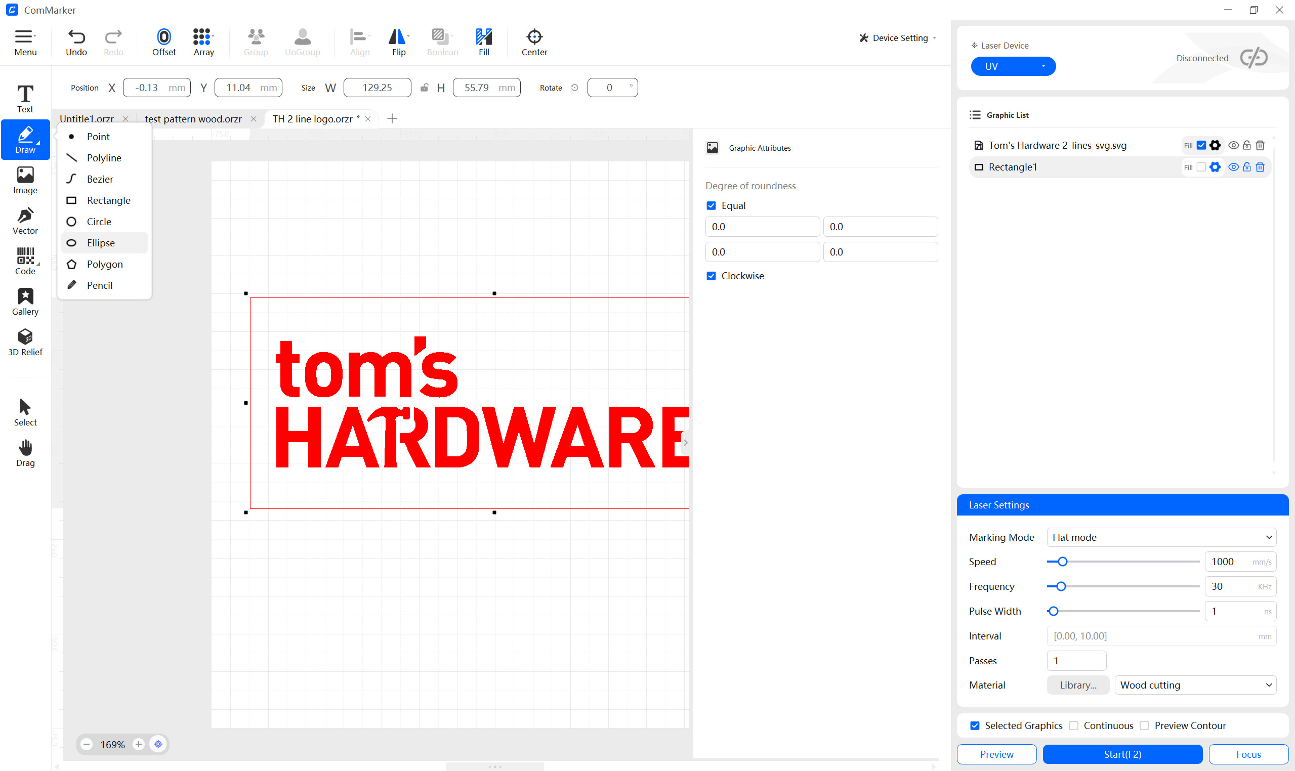 Laser software screenshot