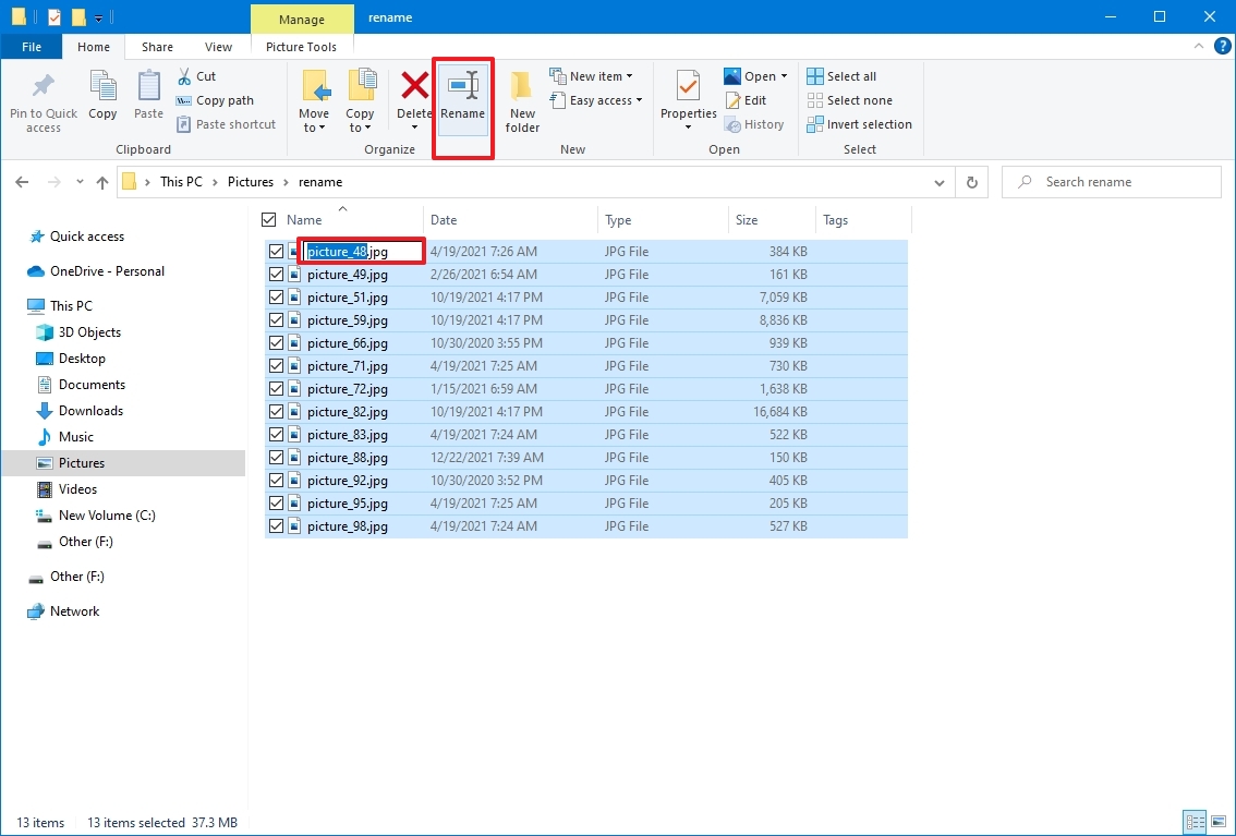 File Explorer rename files in bulk