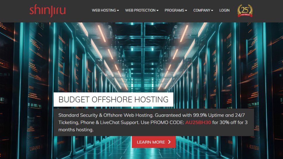 Website screenshot of Shinjiru (August, 2025)
