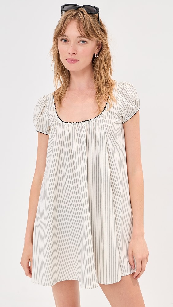 Babydoll Mini Dress - Ivory/black Stripe