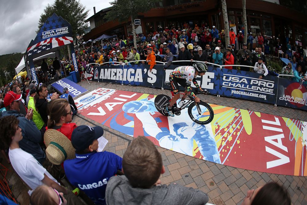 A jelly Belly rider takes off from the start house in Vail during stage 5 at the USA Pro Challenge