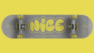 A sample of Kelsi, one of the best free Graffiti fonts, on a skateboard