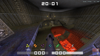 Quake's multiplayer map DM4 as rendered by ezQuake.