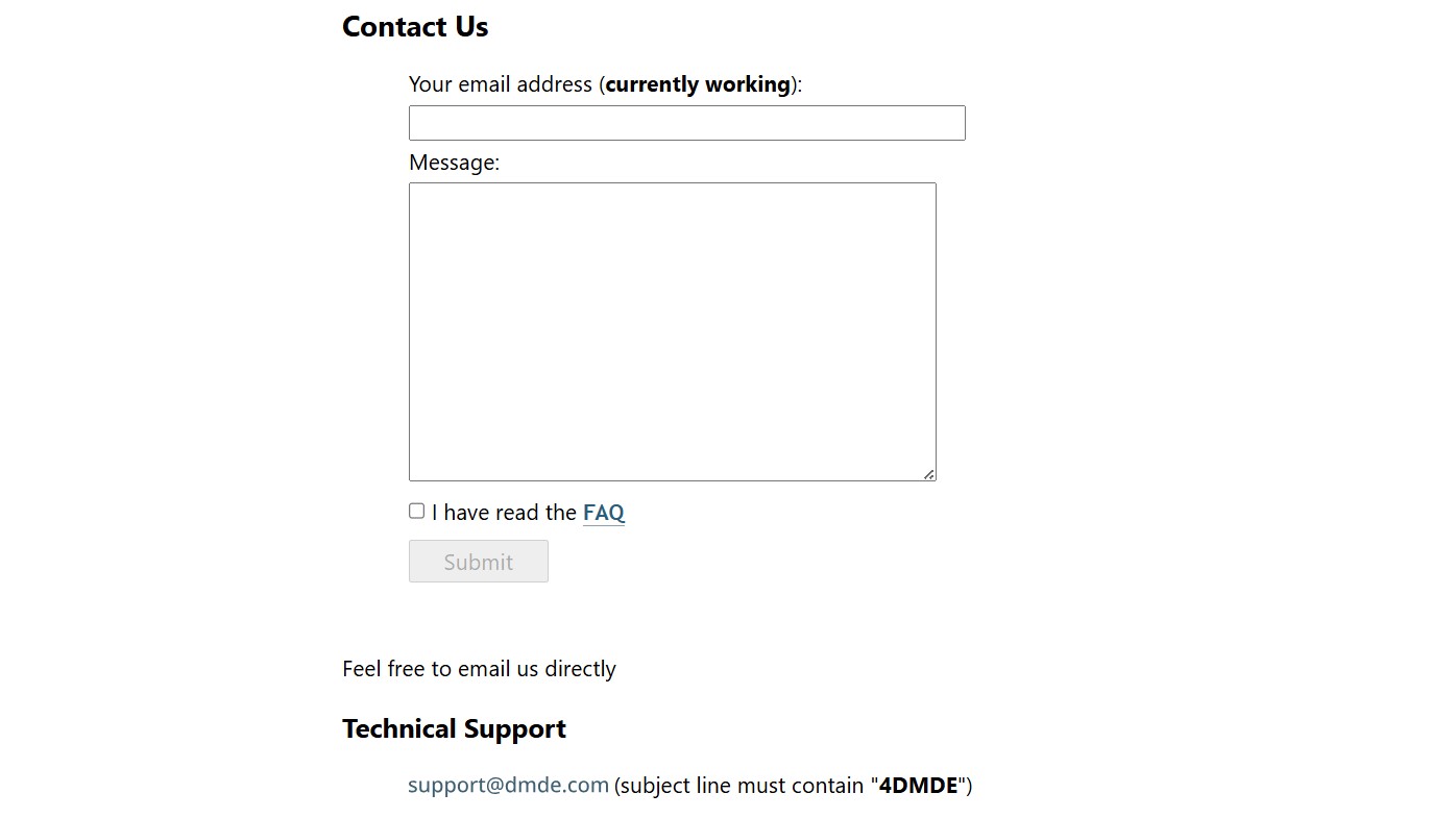 DMDE contact us form
