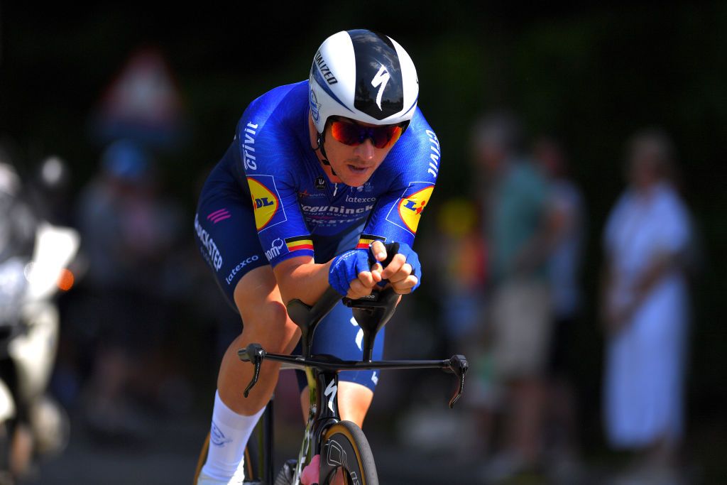 INGELMUNSTER BELGIUM JUNE 16 Yves Lampaert of Belgium during the 122th Belgian Road Championship 2021 Mens Individual Time Trial a 376km race from Ingelmunster to Ingelmunster ITT bkingelmunster belgiancycling on June 16 2021 in Ingelmunster Belgium Photo by Luc ClaessenGetty Images