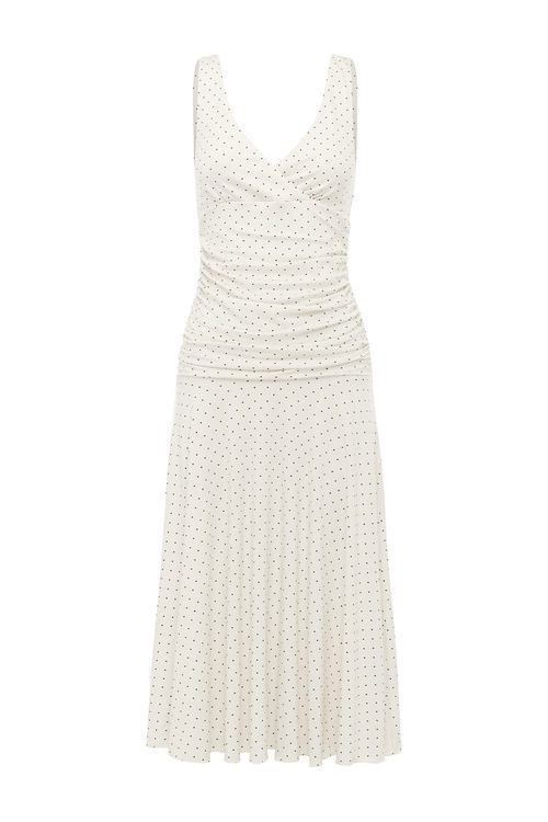 Ruched Plunge Jersey Dress Pois Bianca