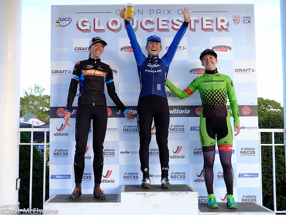 Women&rsquo;s Podium (L to R) Helen Wyman (Kona) 2nd, Ellen Noble (Aspire Racing) 1st, Emma White (Cannondale) 3rd