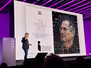 Charis Tsevis speaking on stage at OFFF Barcelona