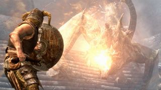Shielding from a fire-breathing dragon in Skyrim