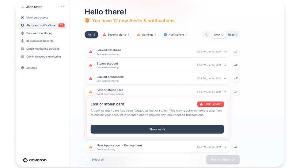Coveron dashboard