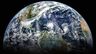 A view of hurricanes forming over the Atlantic Ocean, created by assembling images acquired on Sept. 6, 2017 by NASA's Visible Infrared Imaging Radiometer Suite (VIIRS) satellite.